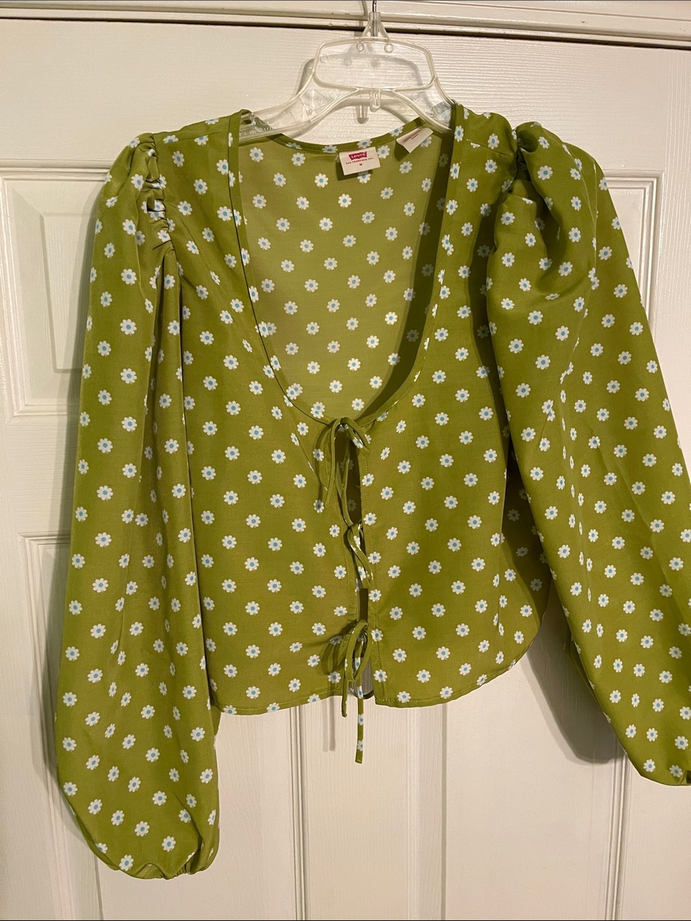 Levi's Olive Green Ditsy Daisy Tie-Front Blouse